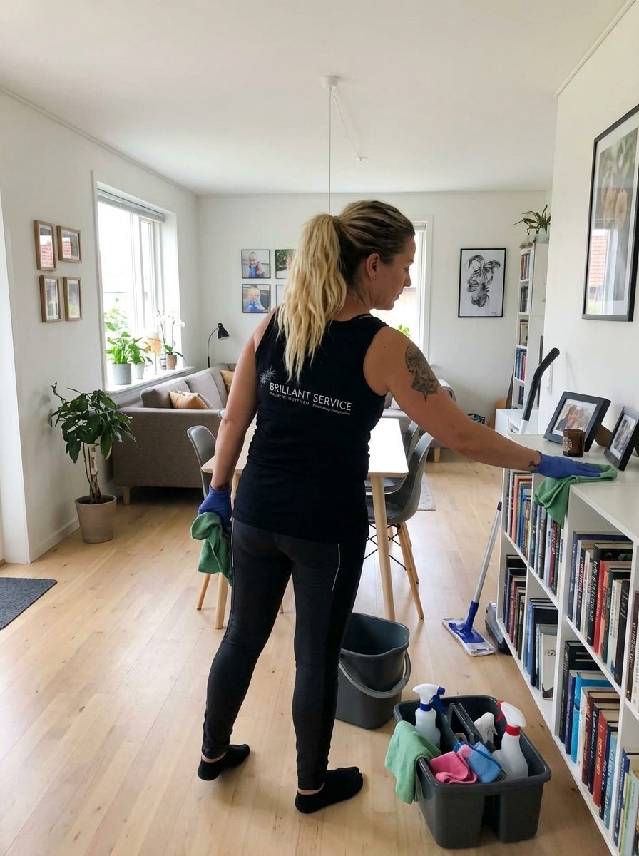 Medarbejder fra Brillant Service gør rent i privat hjem